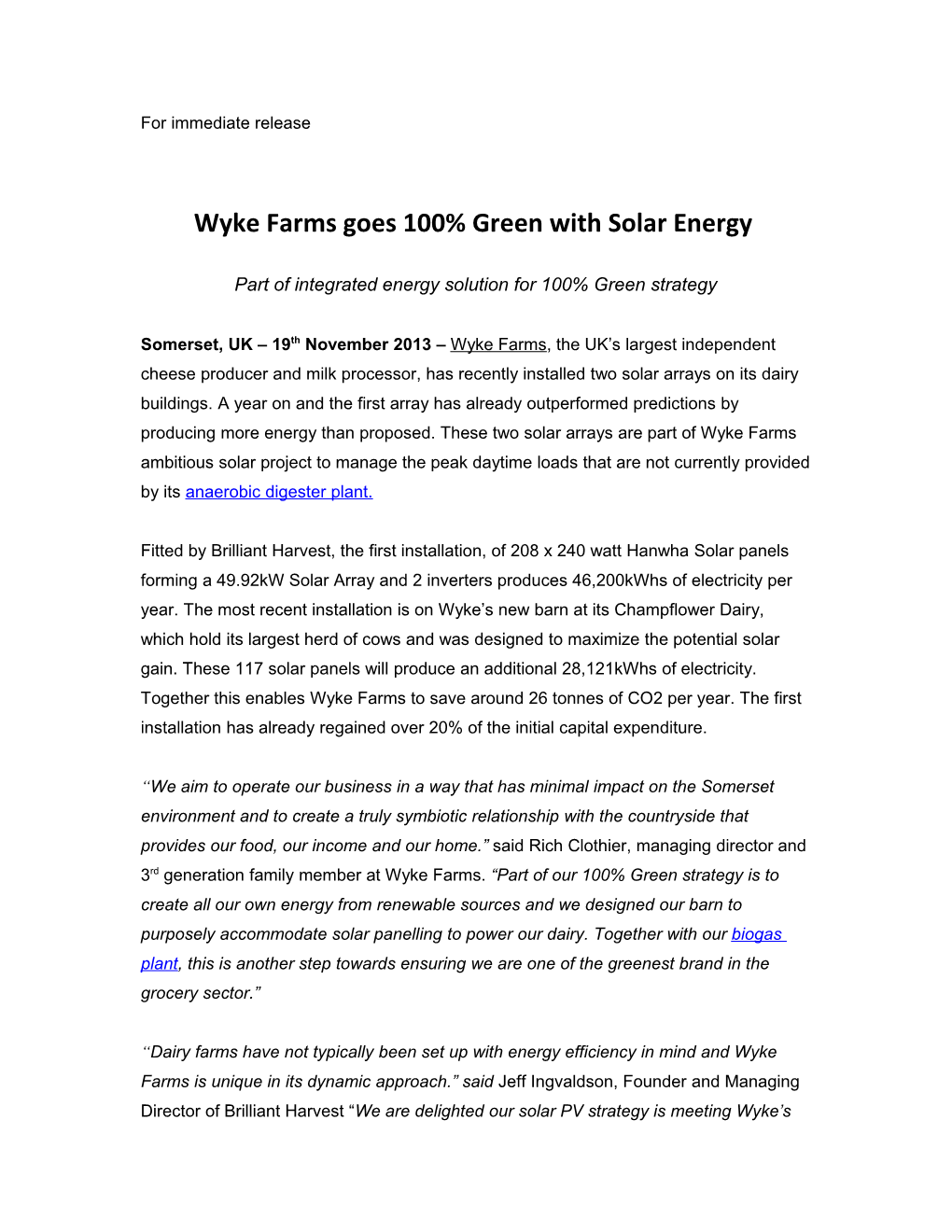 Wyke Farms Goes 100% Green with Solar Energy