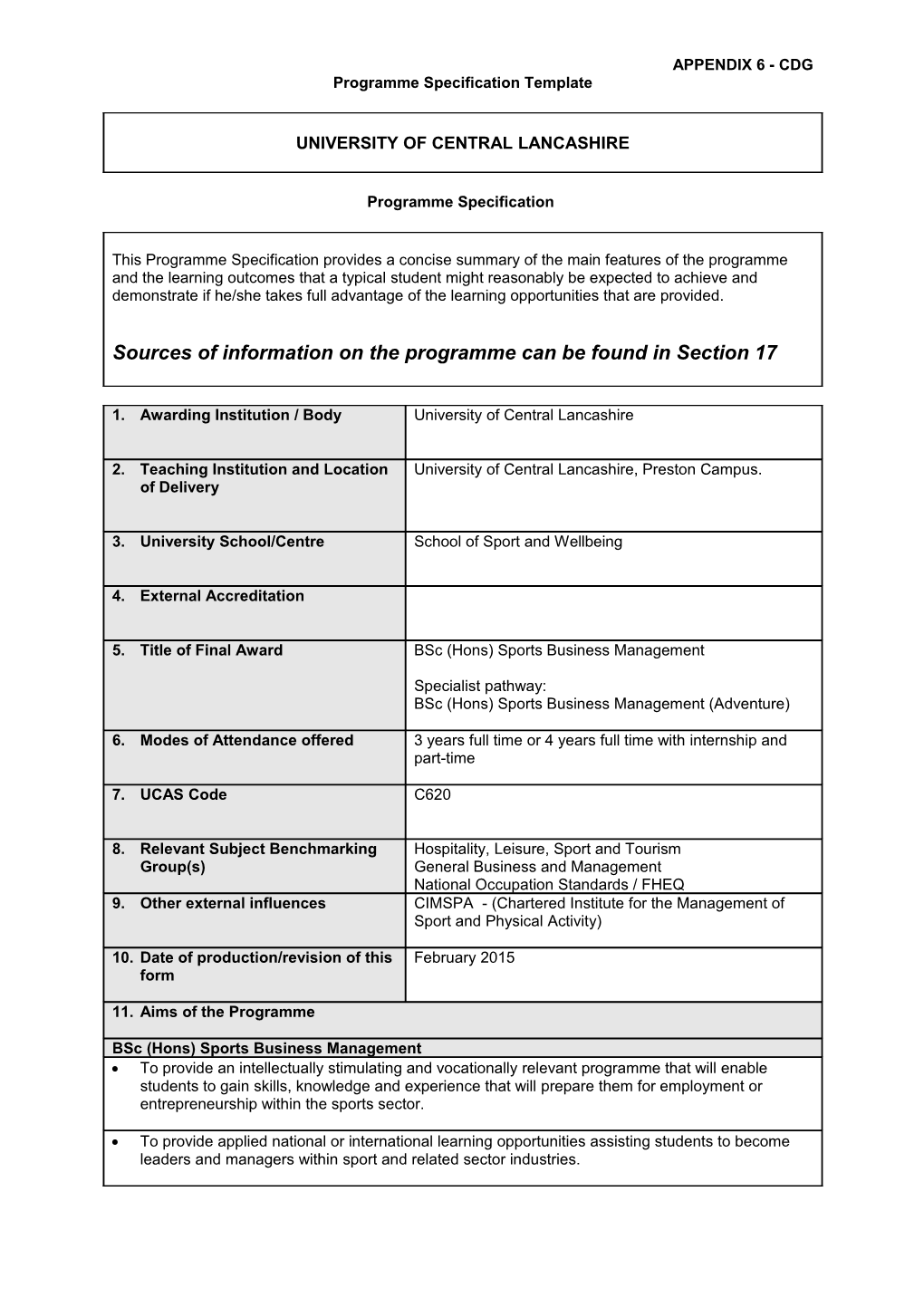 Bsc (Hons) Sports Business Management (Sept 2015)