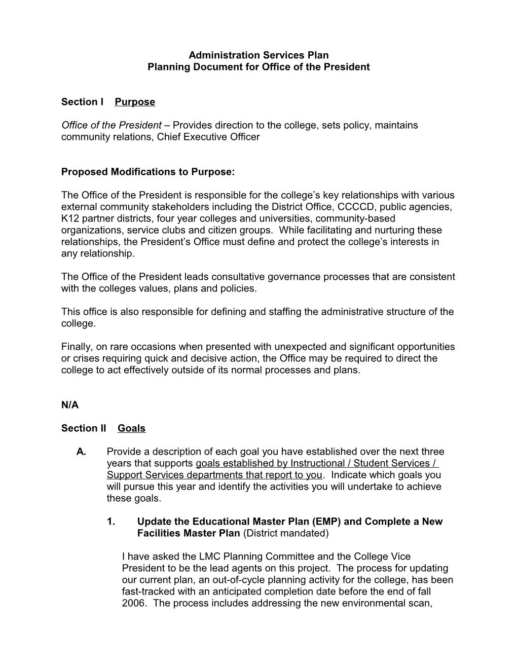 Administration Services Plan