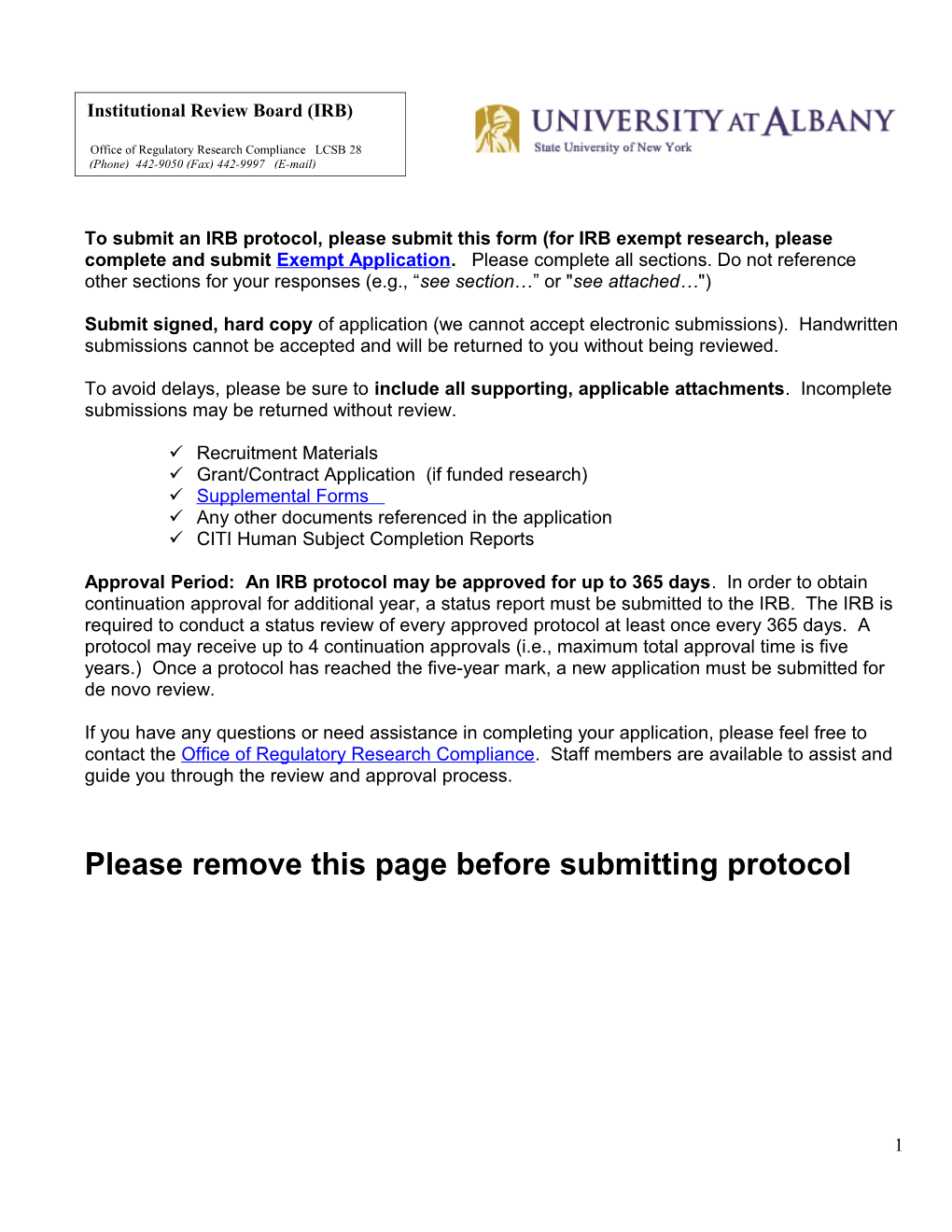 To Submit an IRB Protocol, Please Submit This Form (For IRB Exempt Research, Please Complete