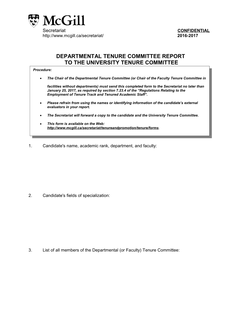 Departmental Tenure Committee Report