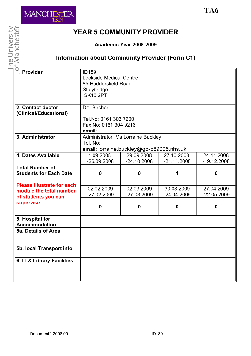 Information About Community Provider (Form C1)