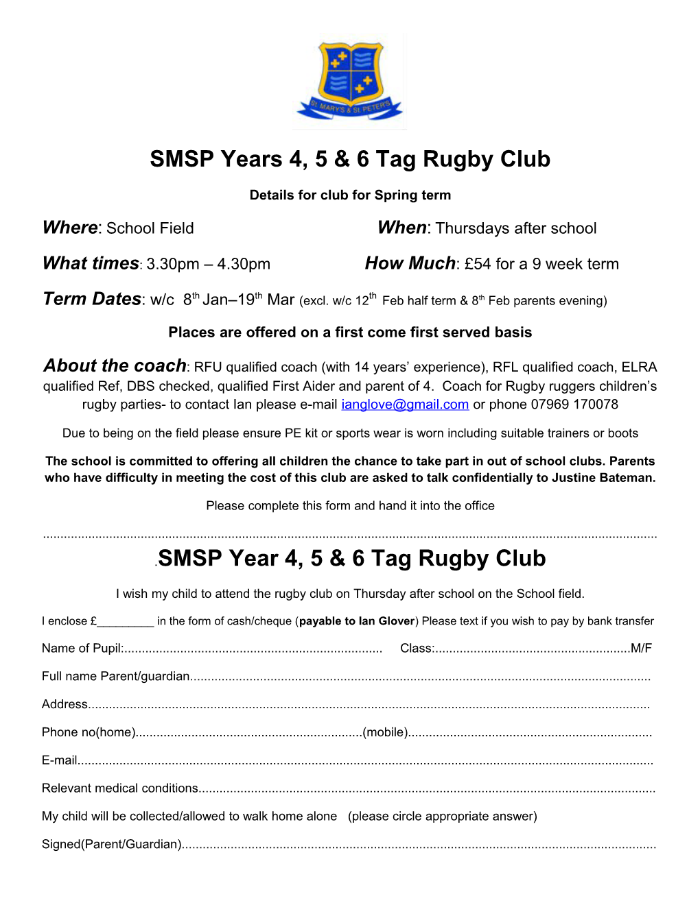 SMSP Years 4, 5 & 6 Tag Rugby Club