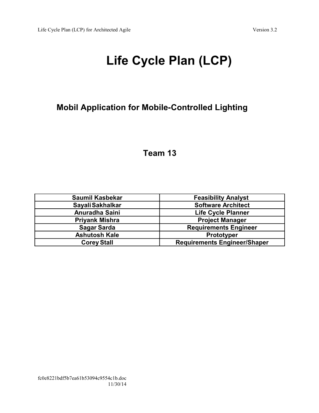 Life Cycle Plan (LCP) for Architected Agile Version 3.2