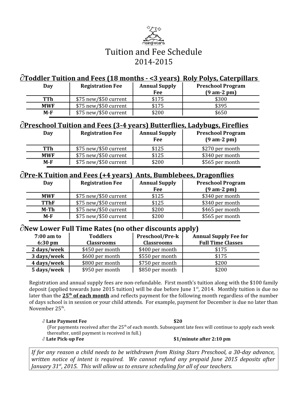 Tuition and Fee Schedule