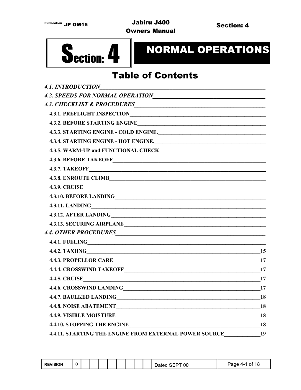 4.2. Speeds for Normal Operation