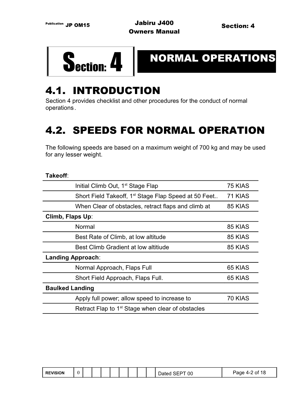 4.2. Speeds for Normal Operation