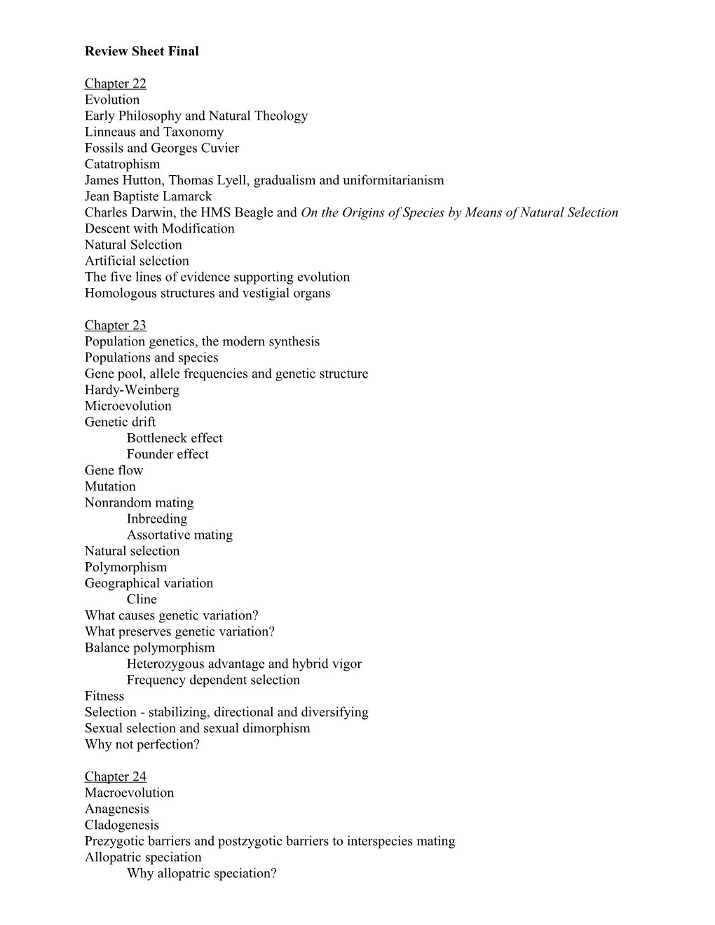 Review Sheet Final