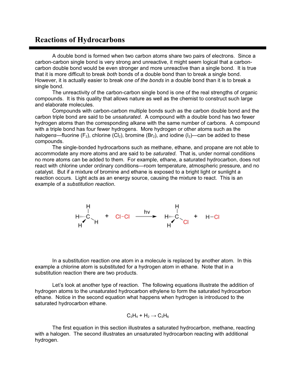 Reactions of Hydrocarbons