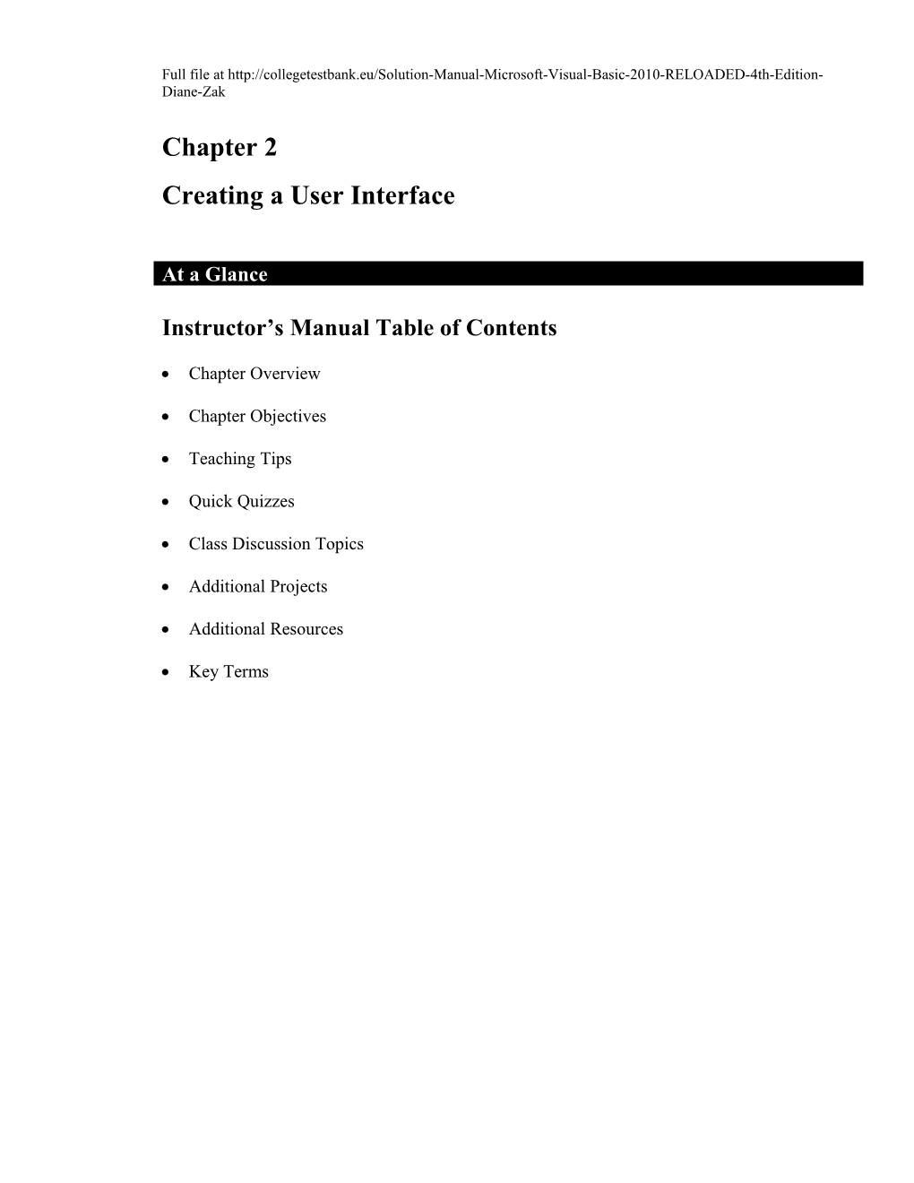 Instructor S Manual Table of Contents