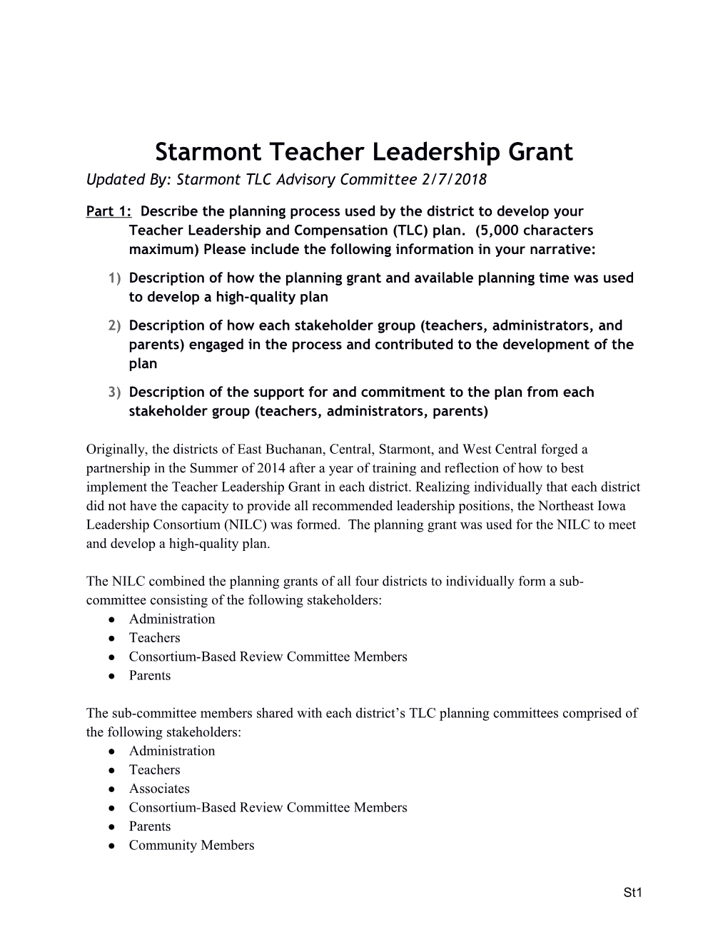 Starmont Teacher Leadership Grant