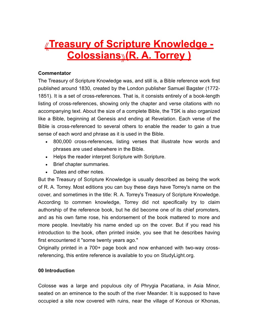 Treasury of Scripture Knowledge - Colossians (R. A. Torrey )
