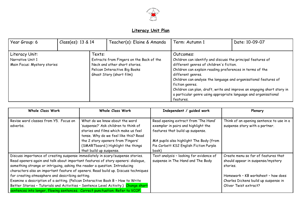 Literacy Unit Plan