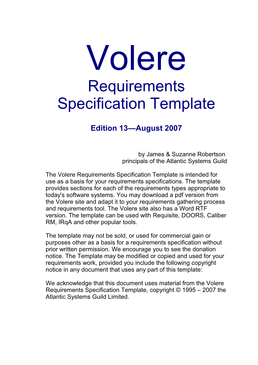 Requirements Specification Template