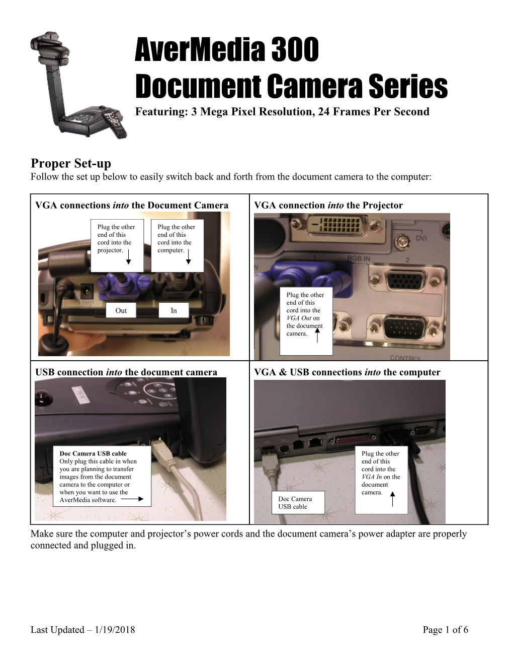 Avermedia 300 Document Camera Series Featuring: 3 Mega Pixel Resolution, 24 Frames Per Second