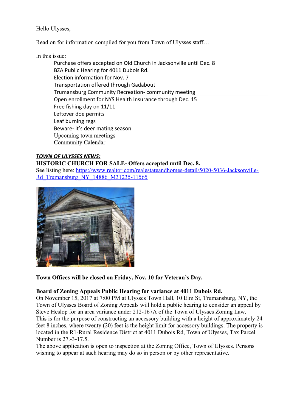 Read on for Information Compiled for You from Town of Ulysses Staff