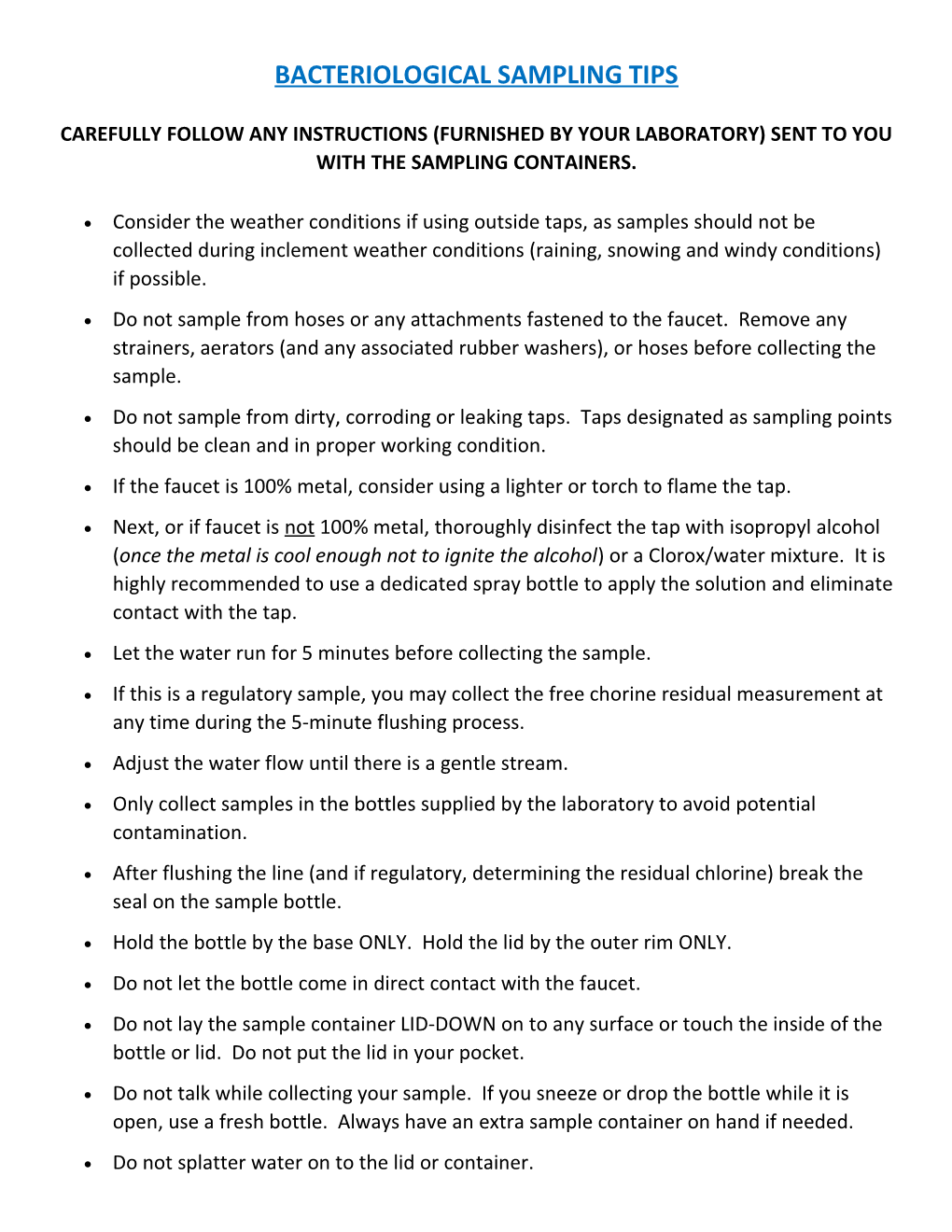 Bacteriological Sampling Tips