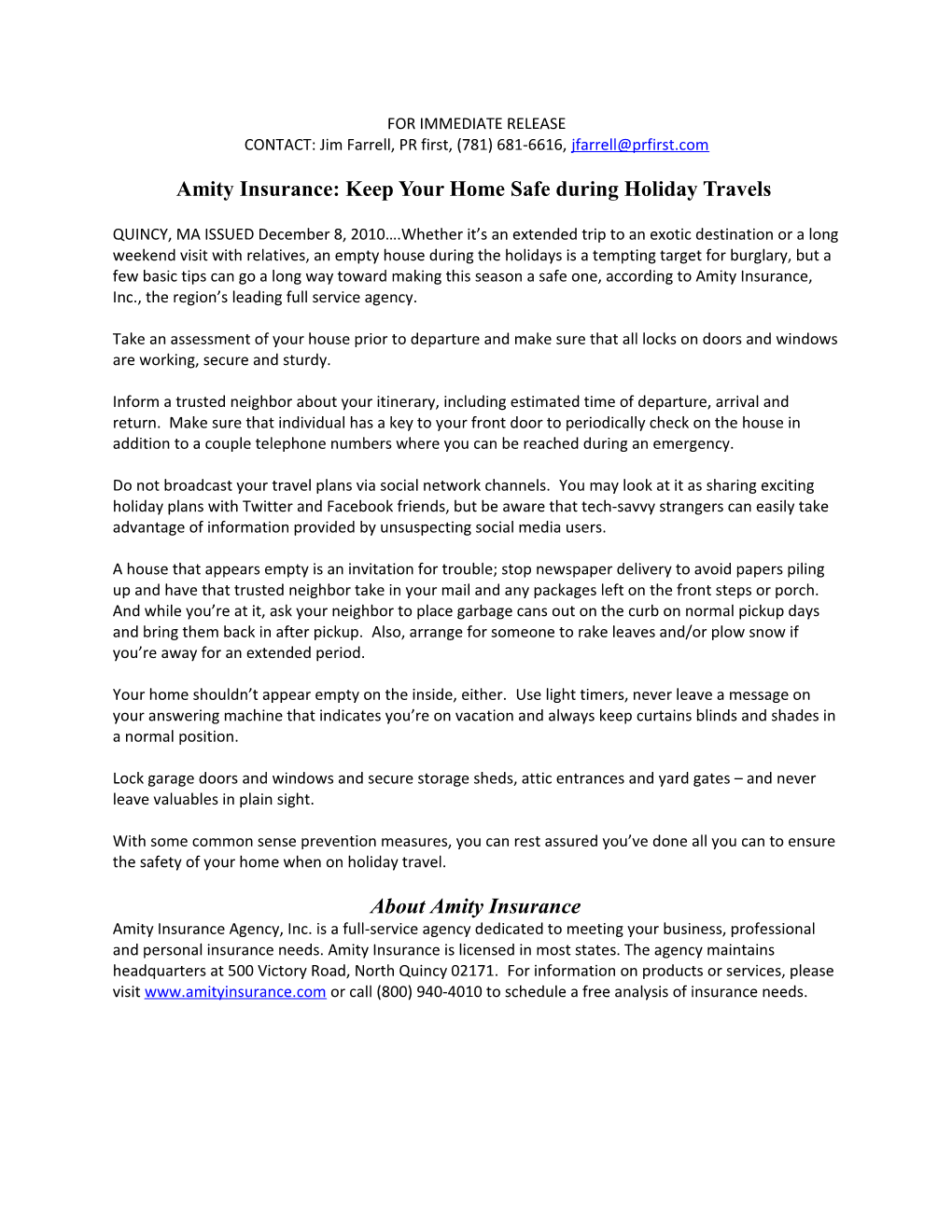 Amity Insurance: Keep Your Home Safe During Holiday Travels