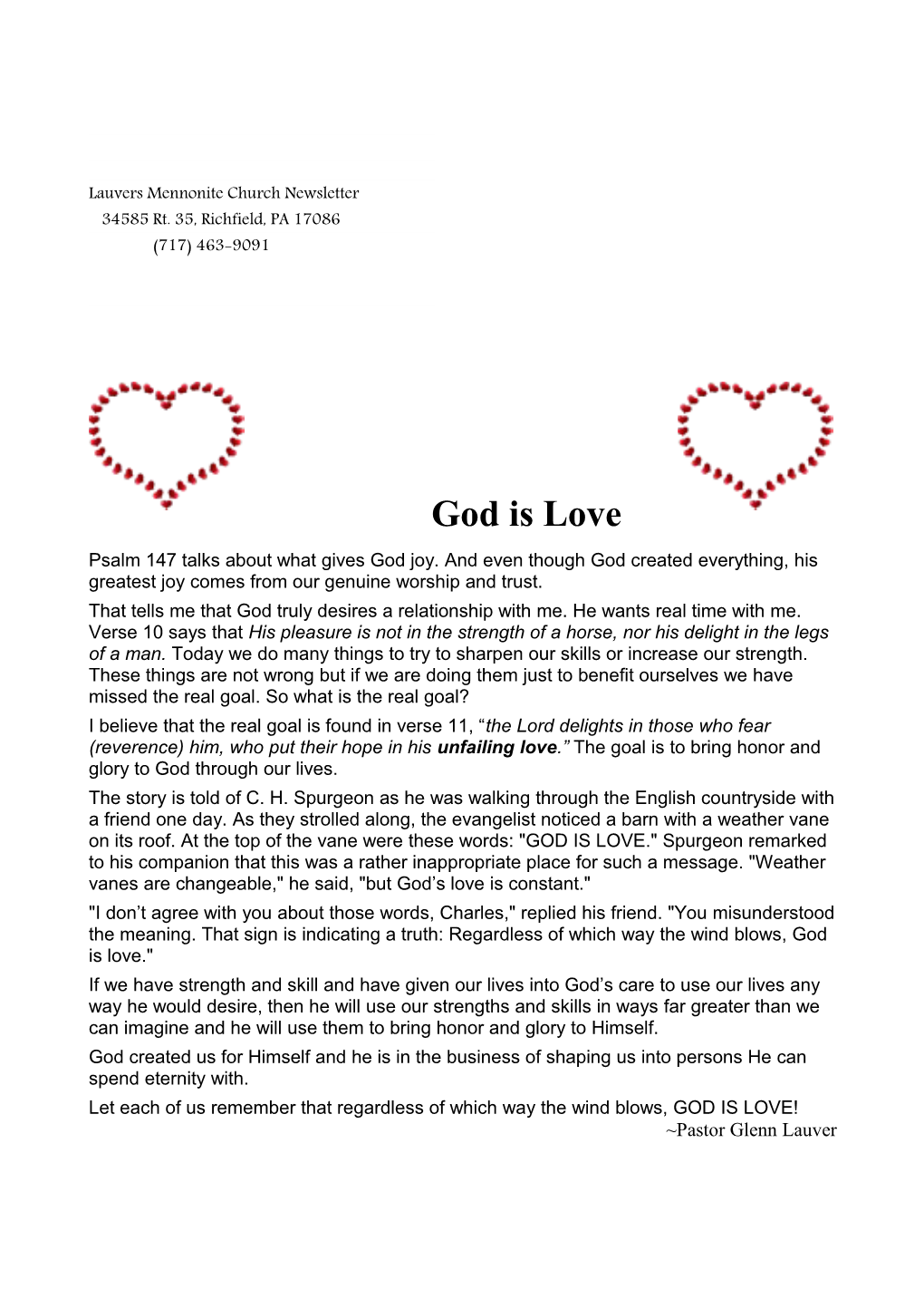 Lauvers Mennonite Church Newsletter