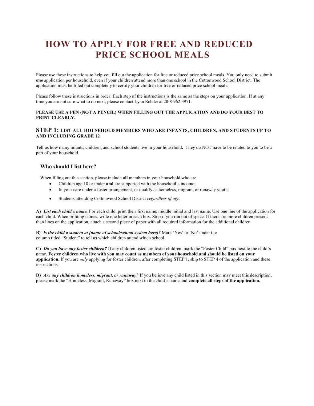 SP 33-2015A: Information on How to for Free and Reduced Price Meals