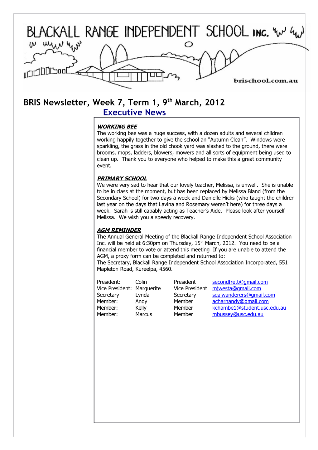 BRIS Newsletter, Week 7, Term 1, 9Th March, 2012