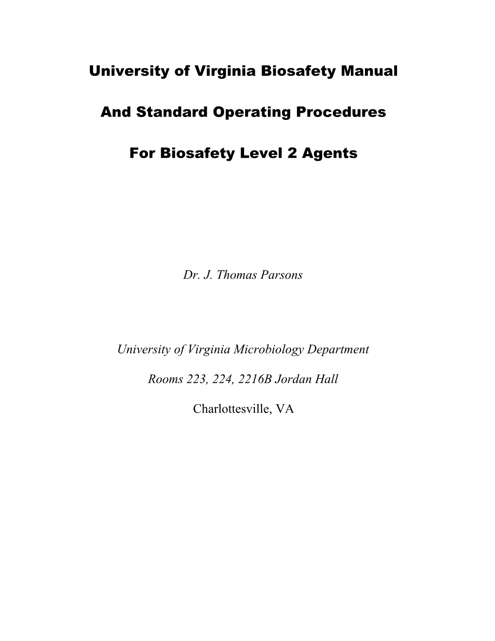 University Of Virginia Biosafety Manual