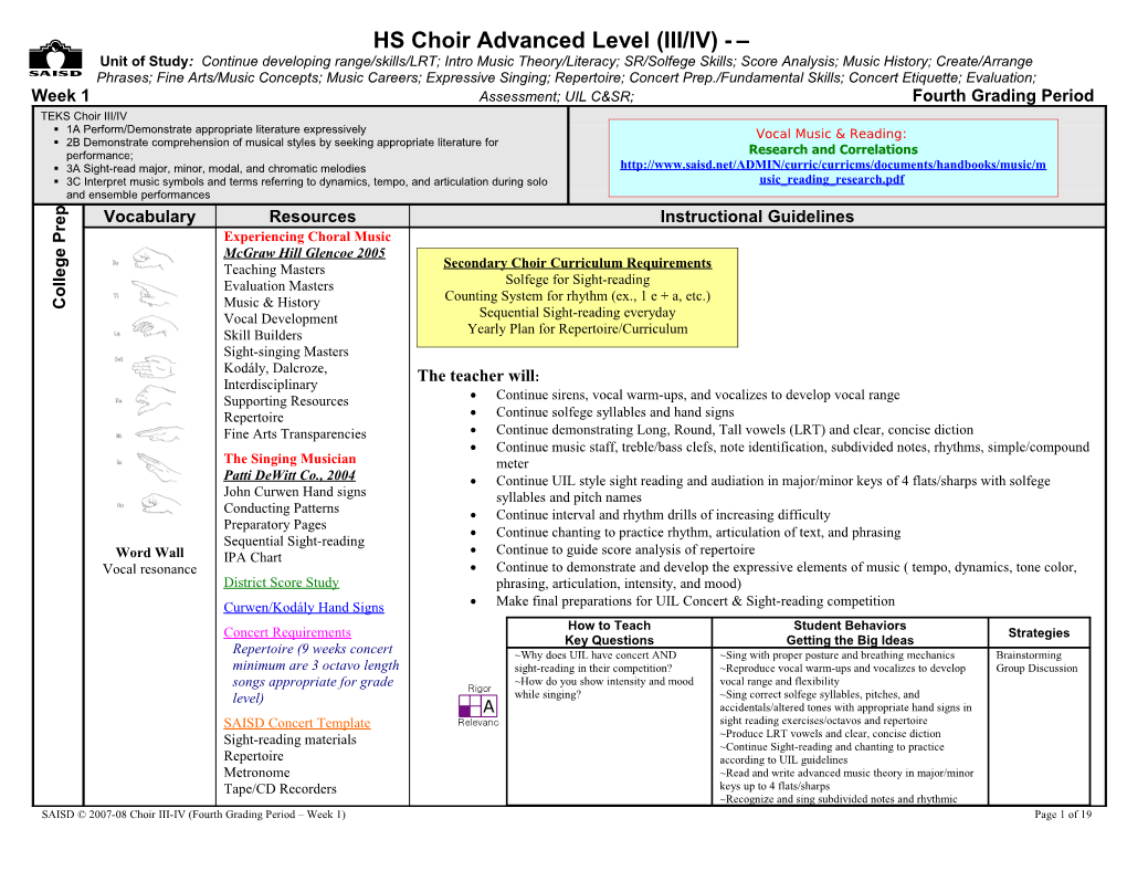 HS Choir Advanced Level (III/IV)