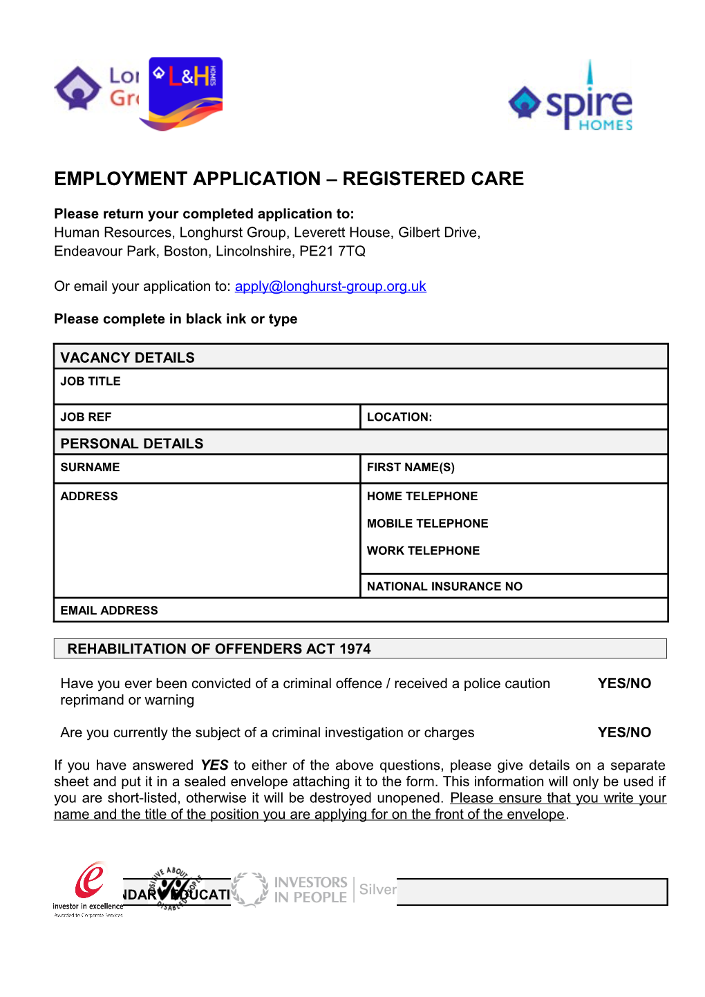 Employment Application Registered Care
