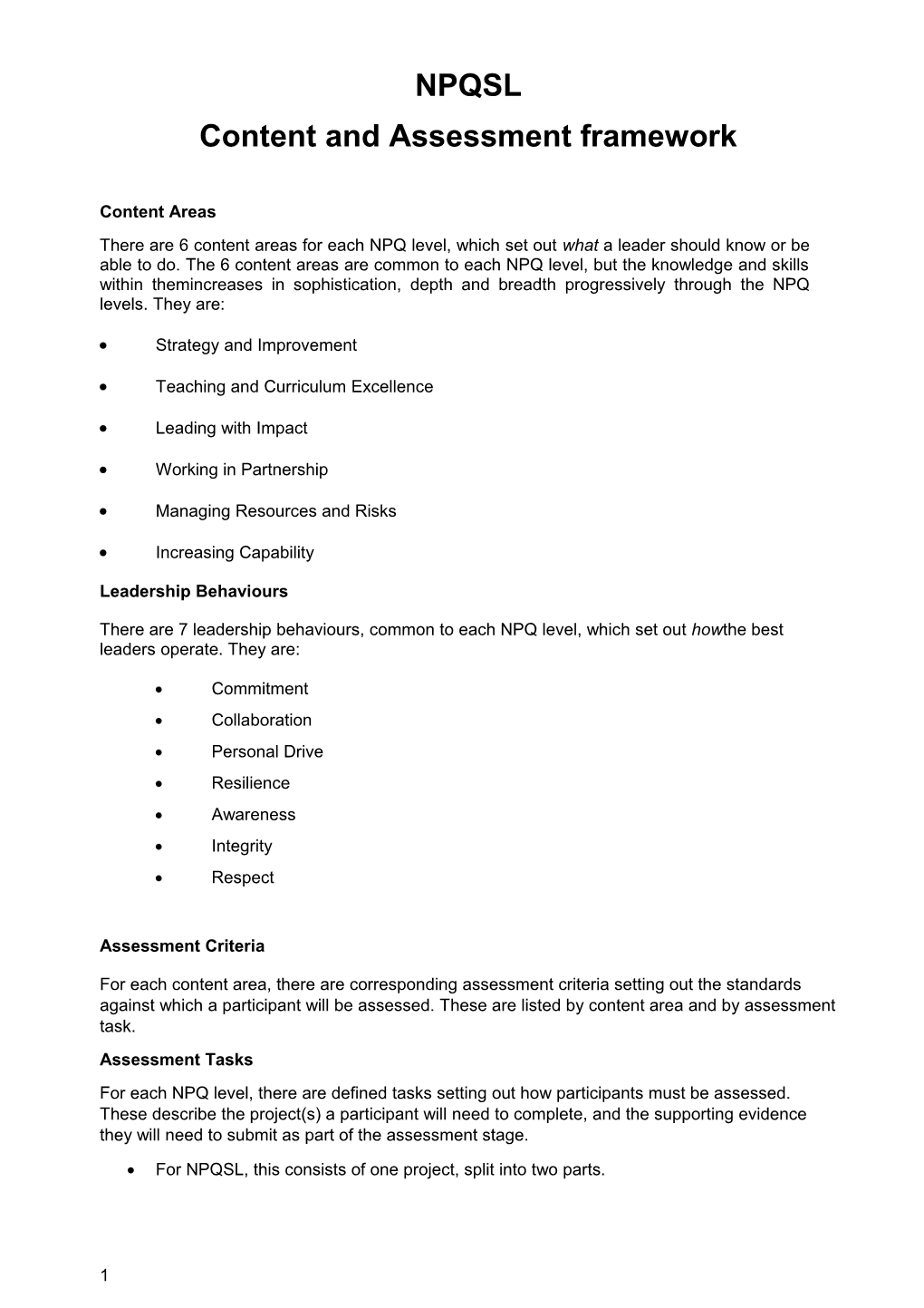 Content and Assessment Framework