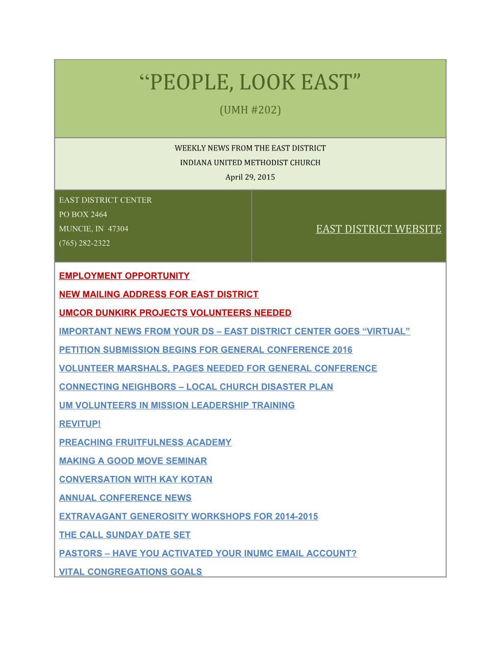 New Mailing Address for East District