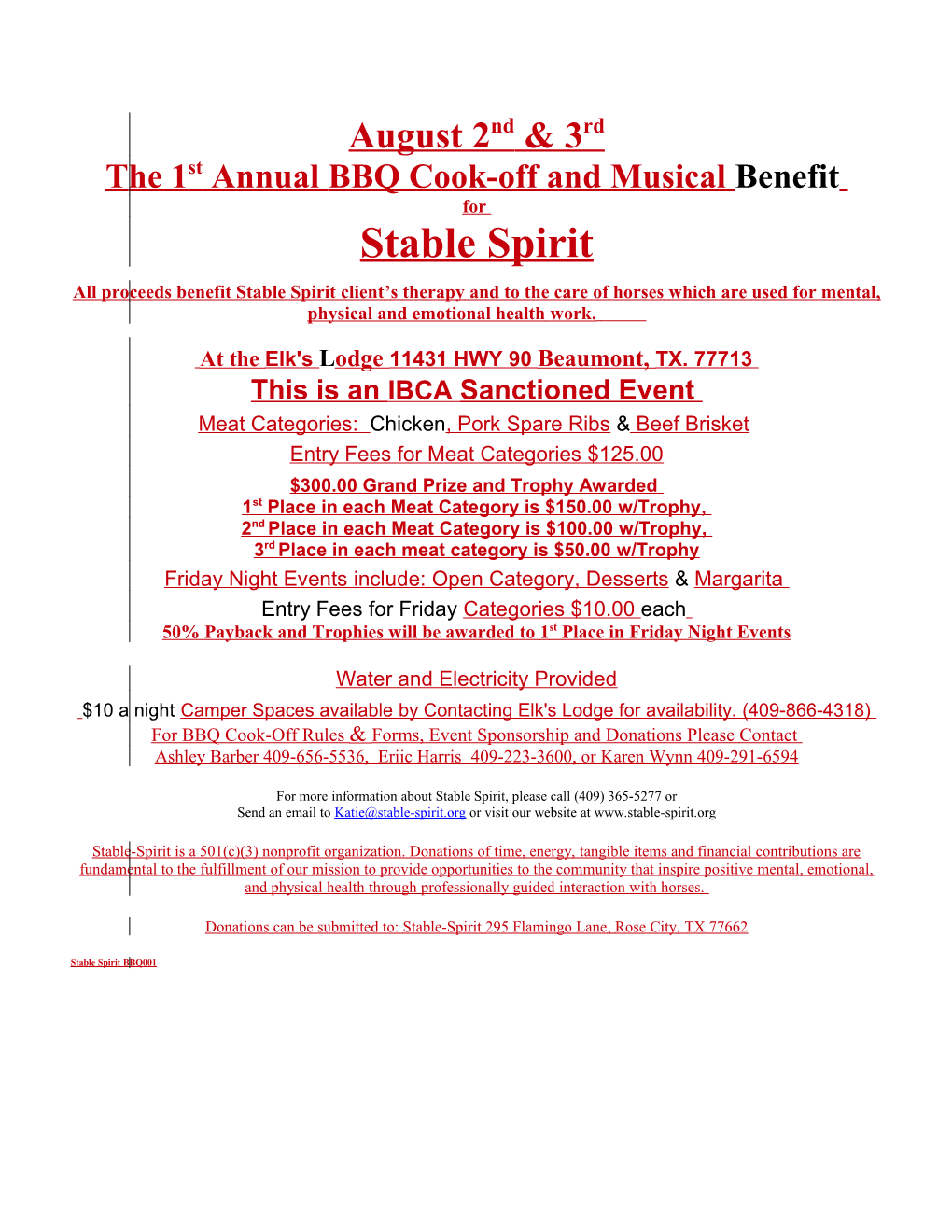 The 1St Annual BBQ Cook-Off and Musical Benefit