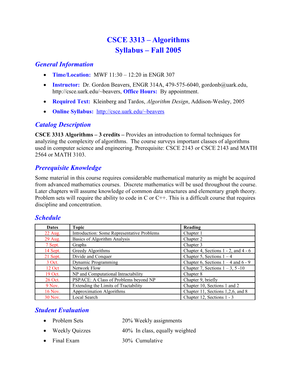 CSCE Course Assessment Workbook