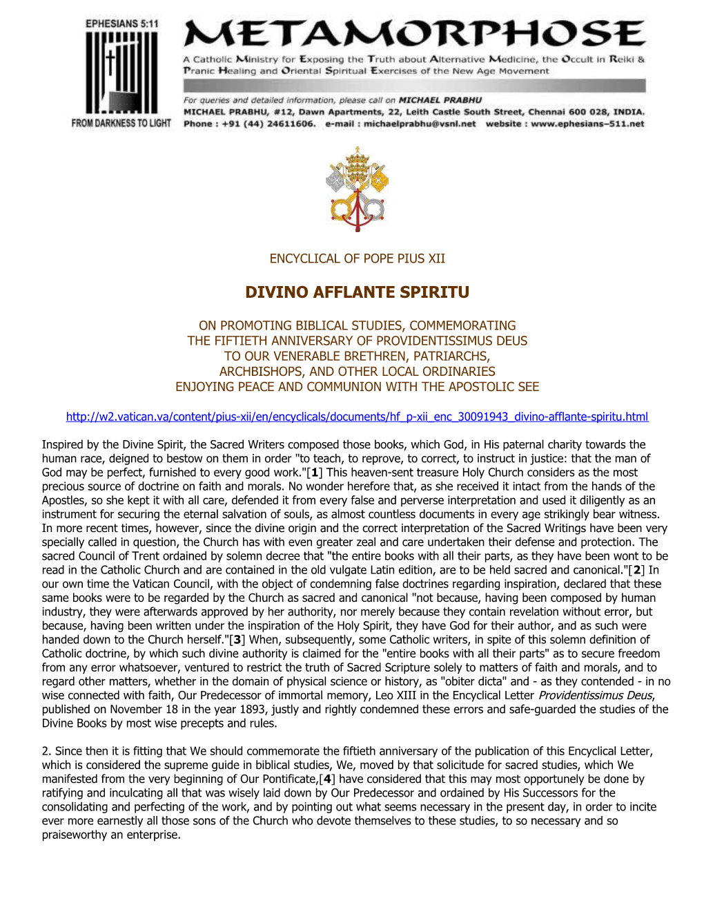 Encyclical of Pope Pius Xii