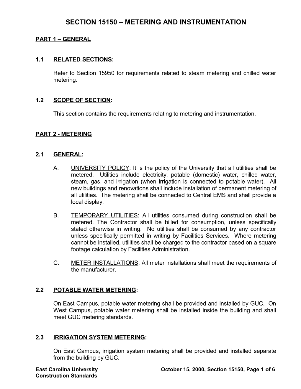 15150; Metering And Instrumentation [Standards]