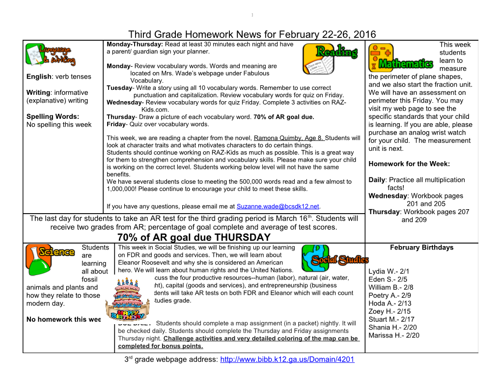 Third Grade News for October 18-22