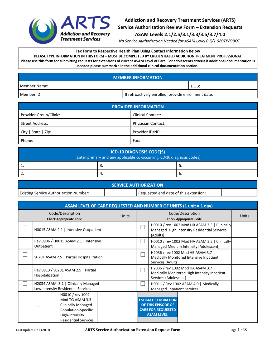 Service Authorization Review Form Extension Requests