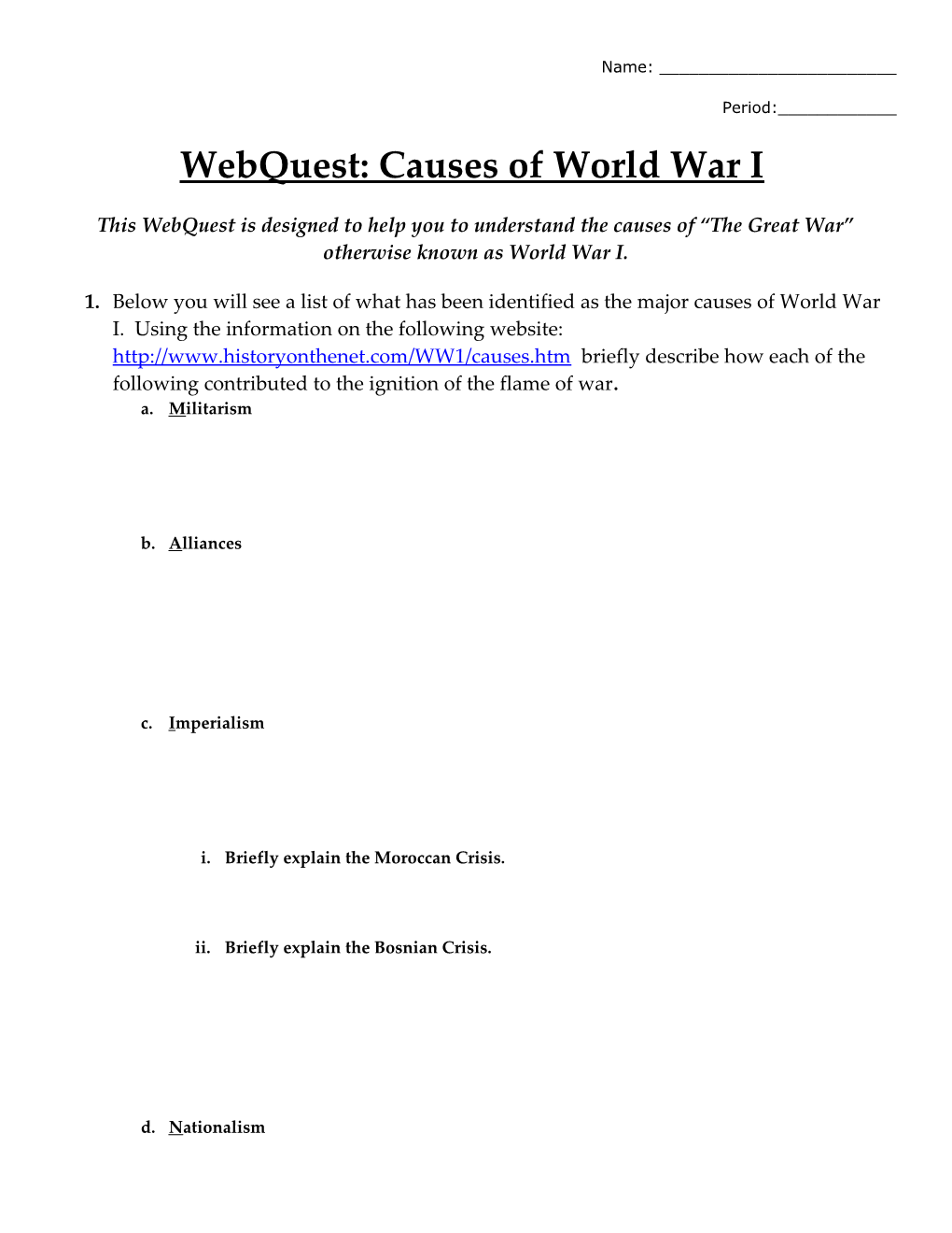 Webquest: Causes of World War I