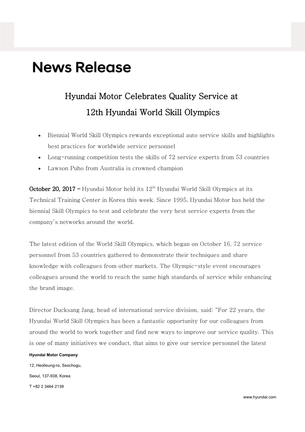 Hyundai Motor Celebrates Quality Service At