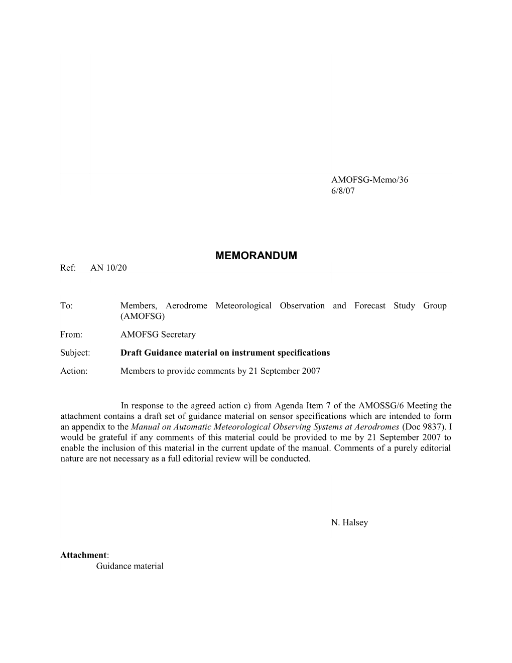 Draft Guidance Material on Instrument Specifications