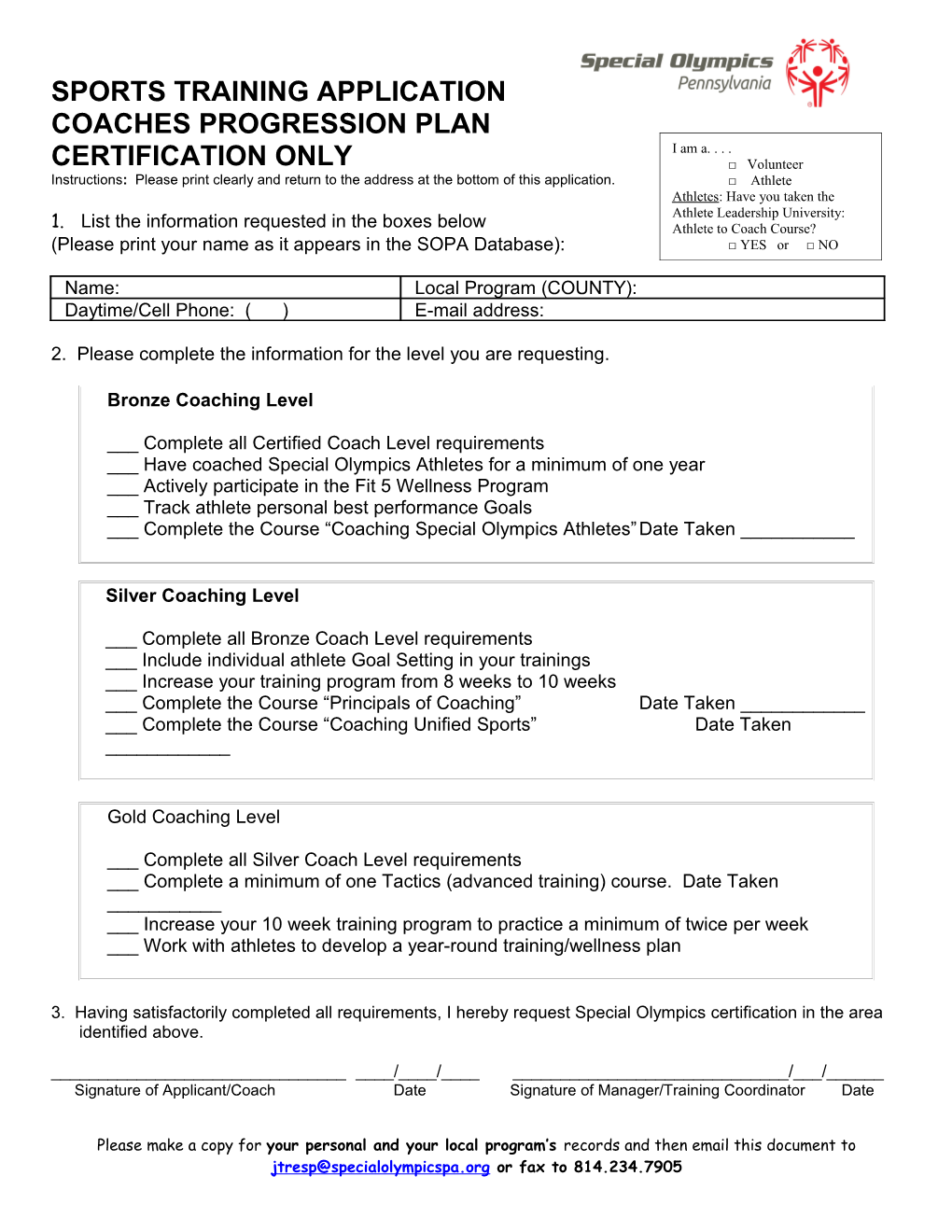 Application for Sports Training Certification