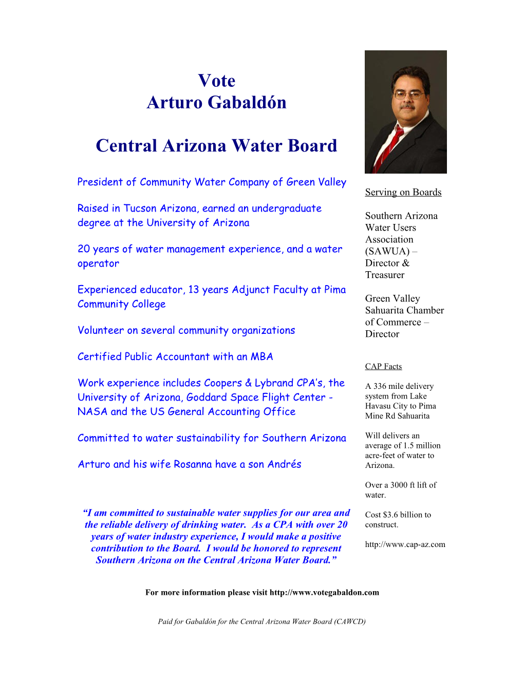 Vote Arturo Gabaldón Central Arizona Water Board