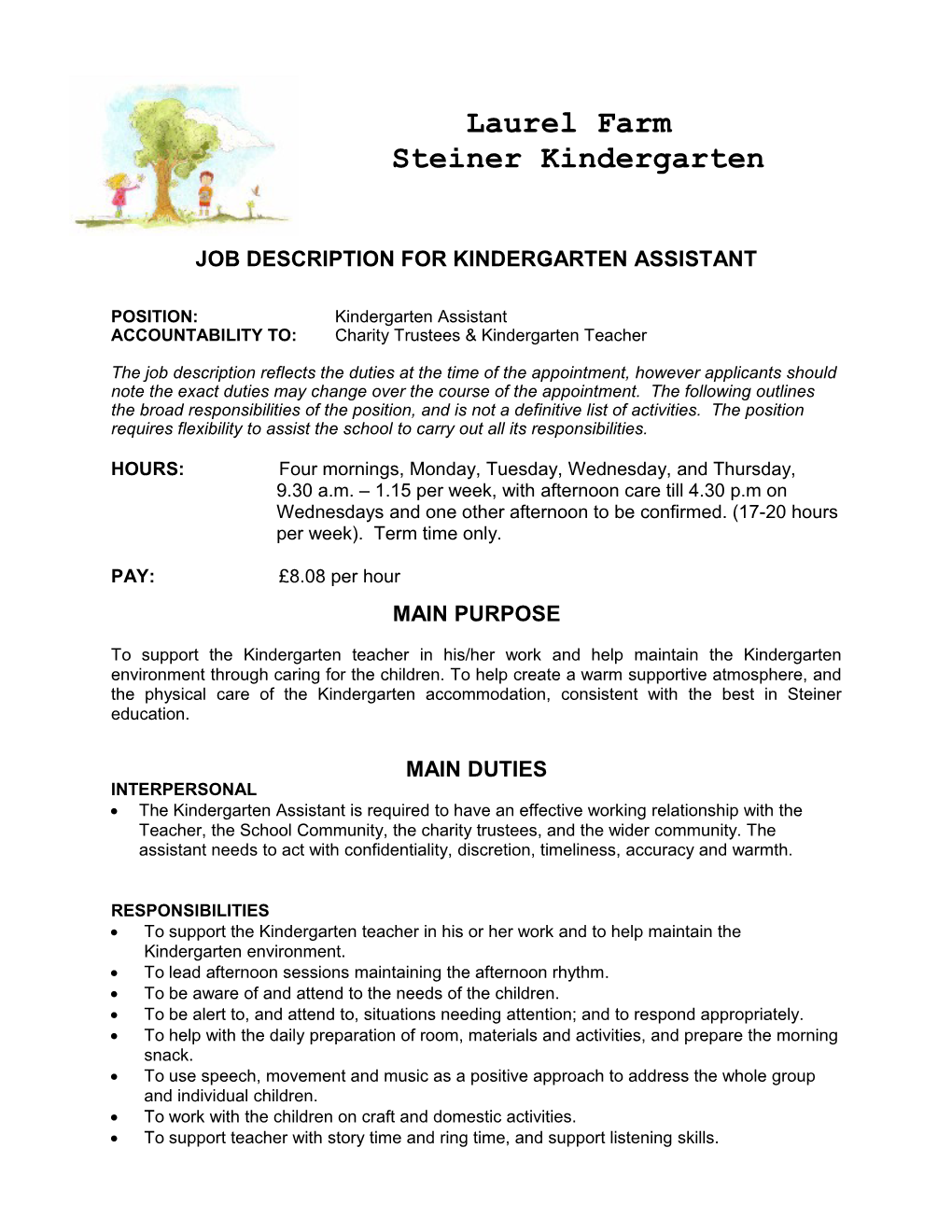 Nant –Y Cwm Steiner School Morning Kindergarten Assistant