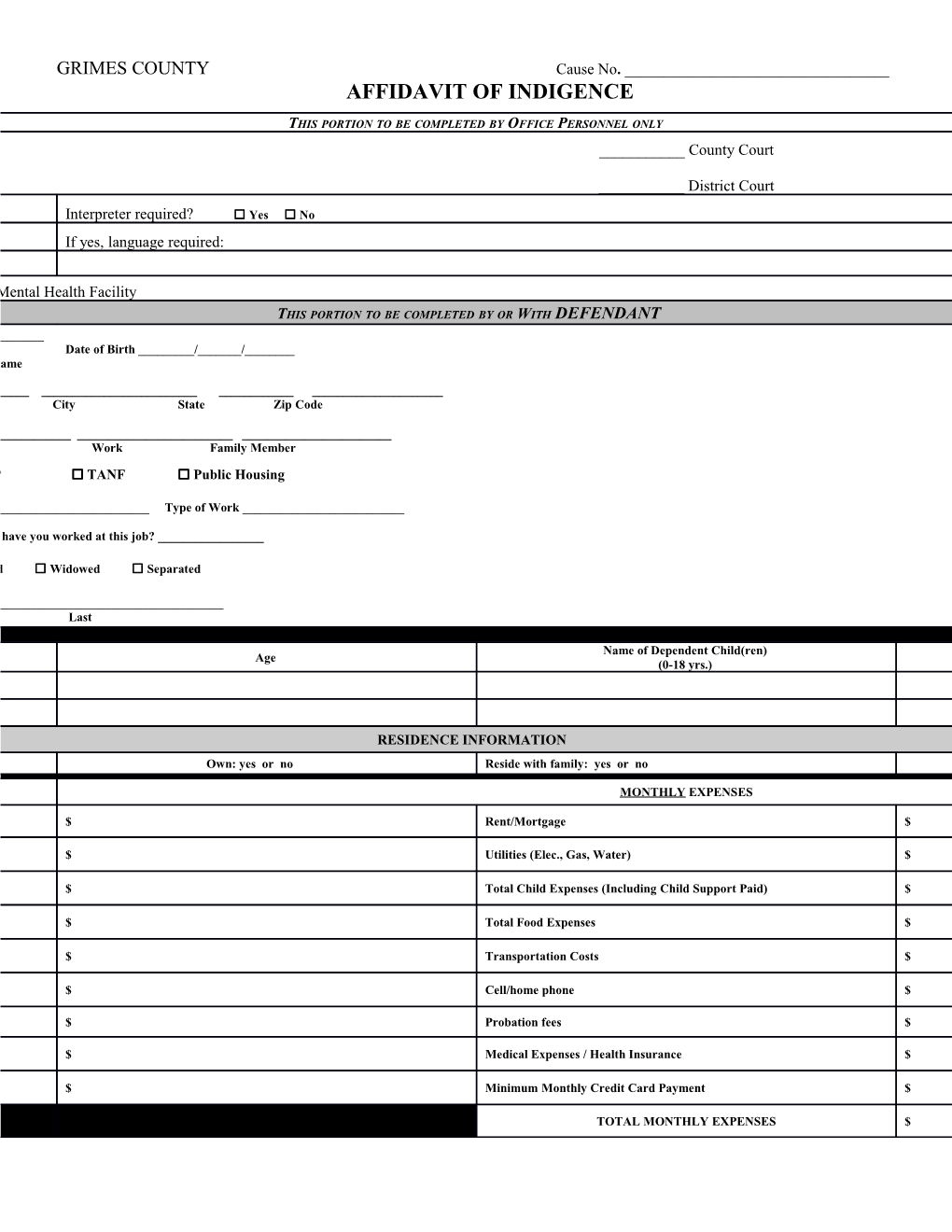 Application for Payment Plan