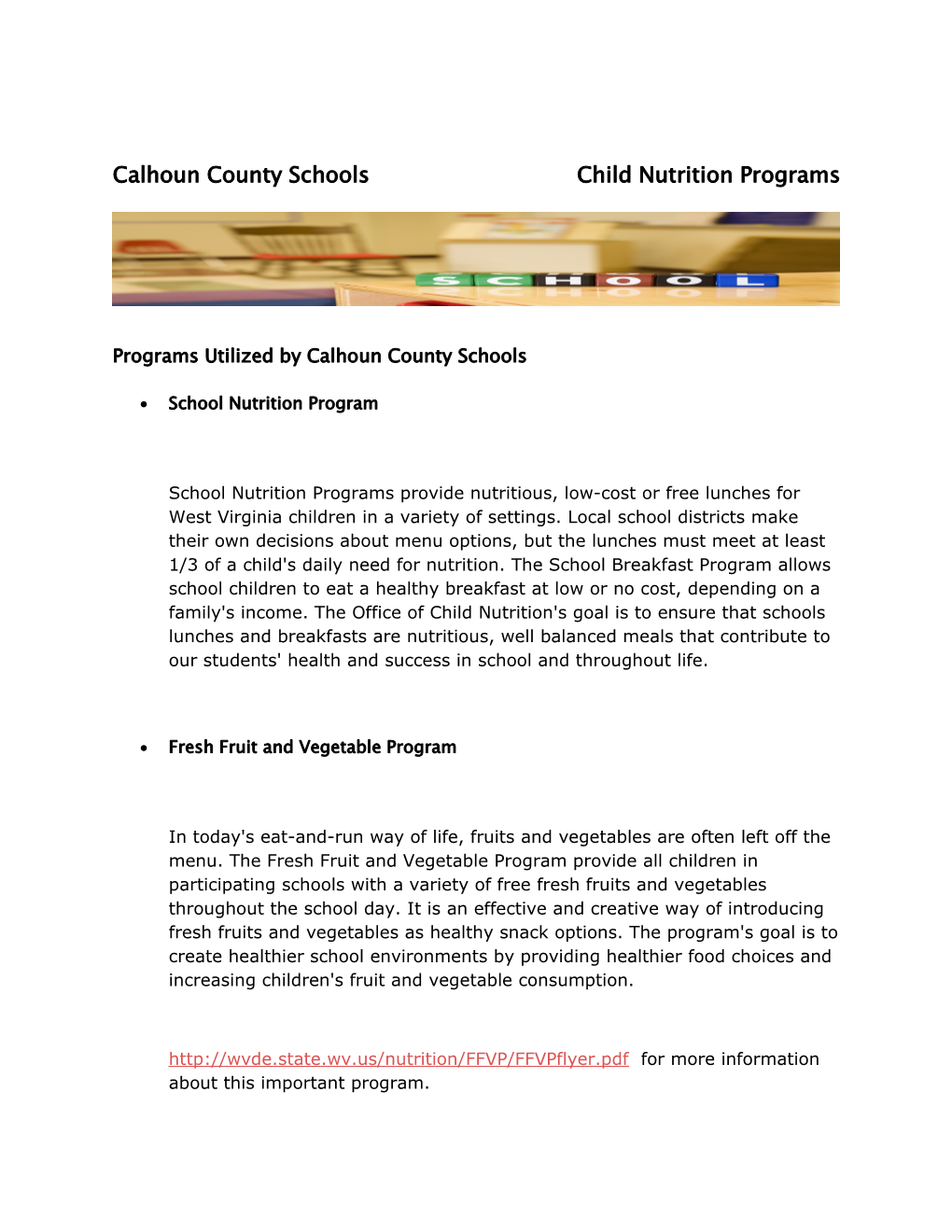 Calhoun County Schools Child Nutrition Programs