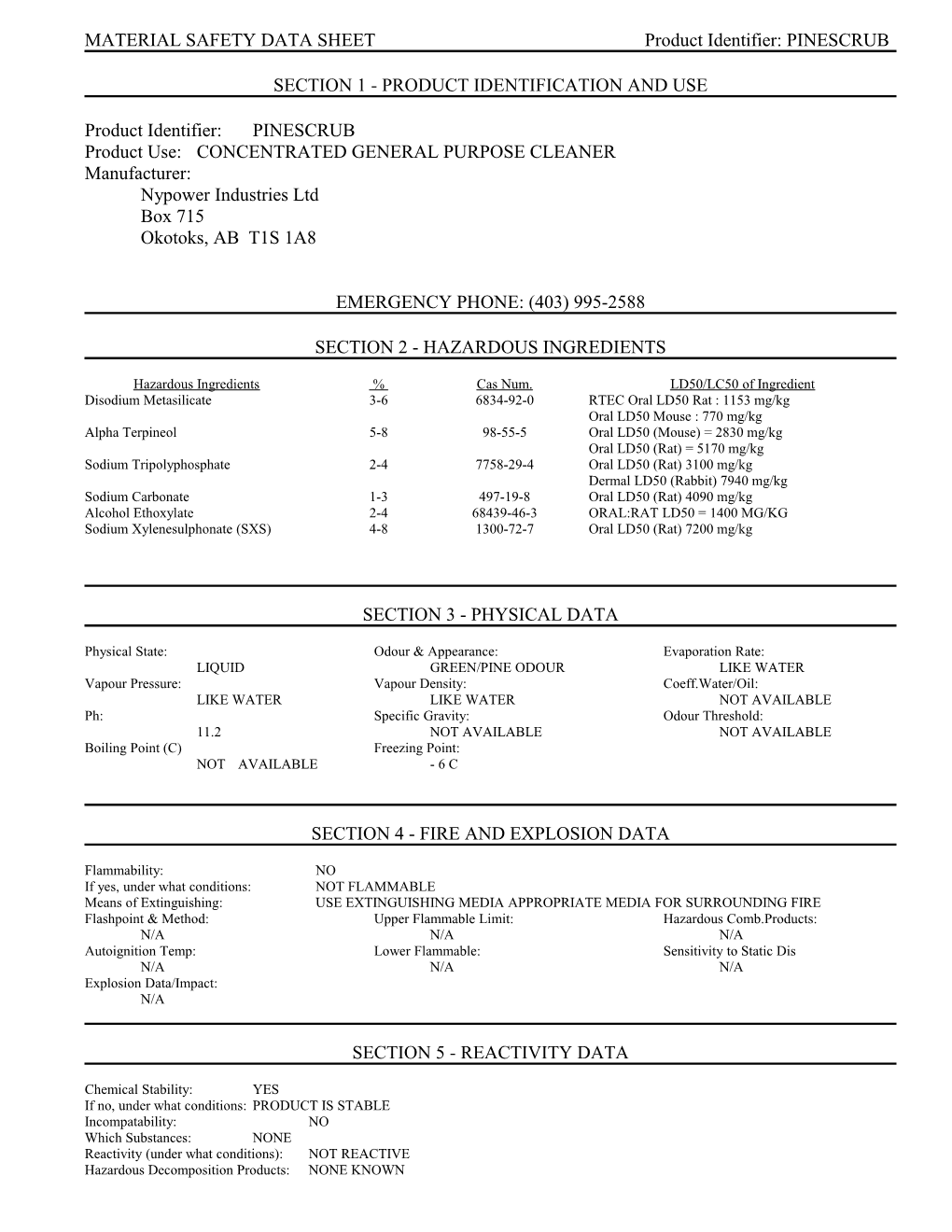 Material Safety Data Sheet s82