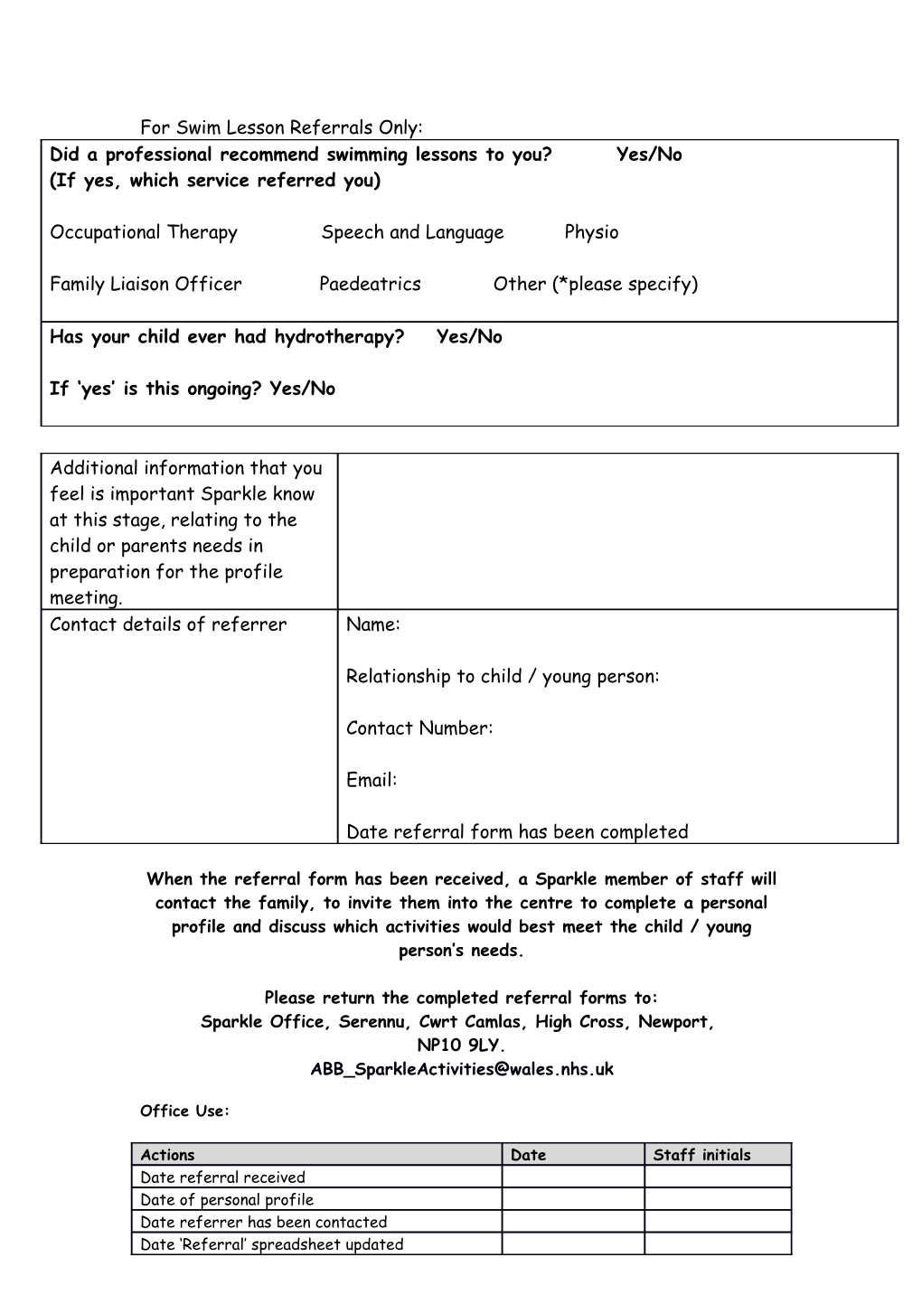 *Referral Form for Leisure Activities