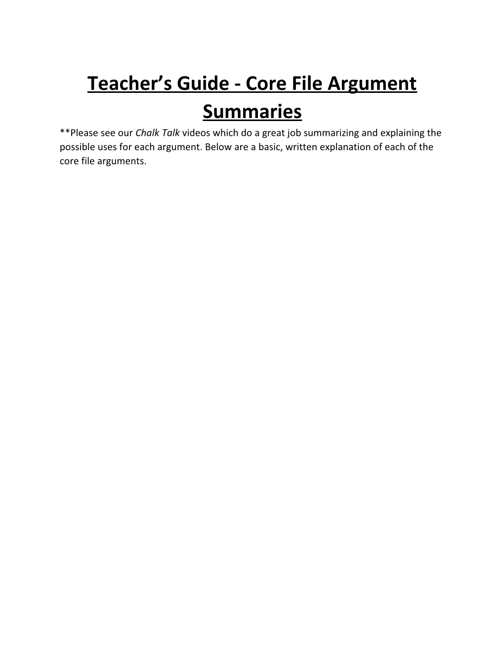 Teacher S Guide - Core File Argument Summaries