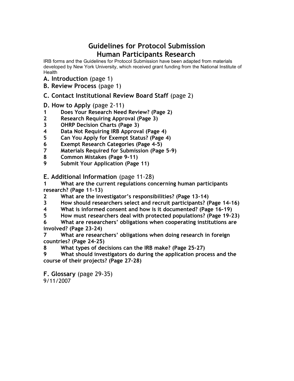 Guidelines for Protocol Submission