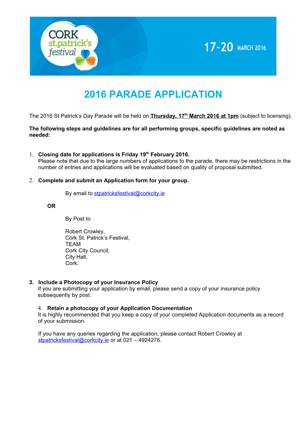 2016 Parade Application