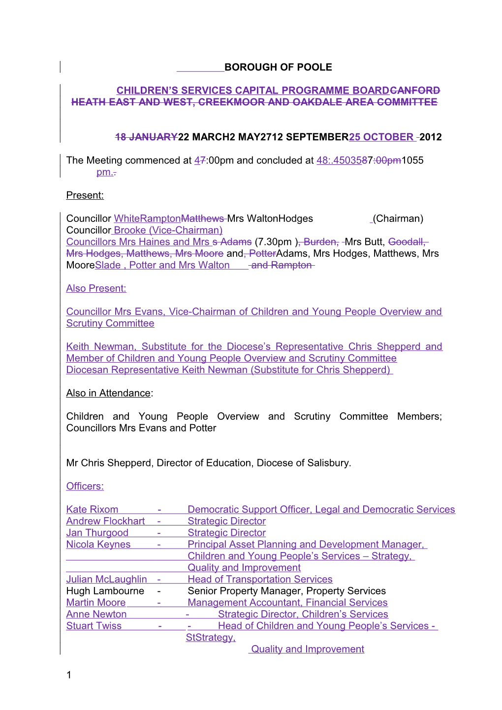 Minutes - Canford Heath East and West, Creekmoor and Oakdale Area Committee - 14 September 2011